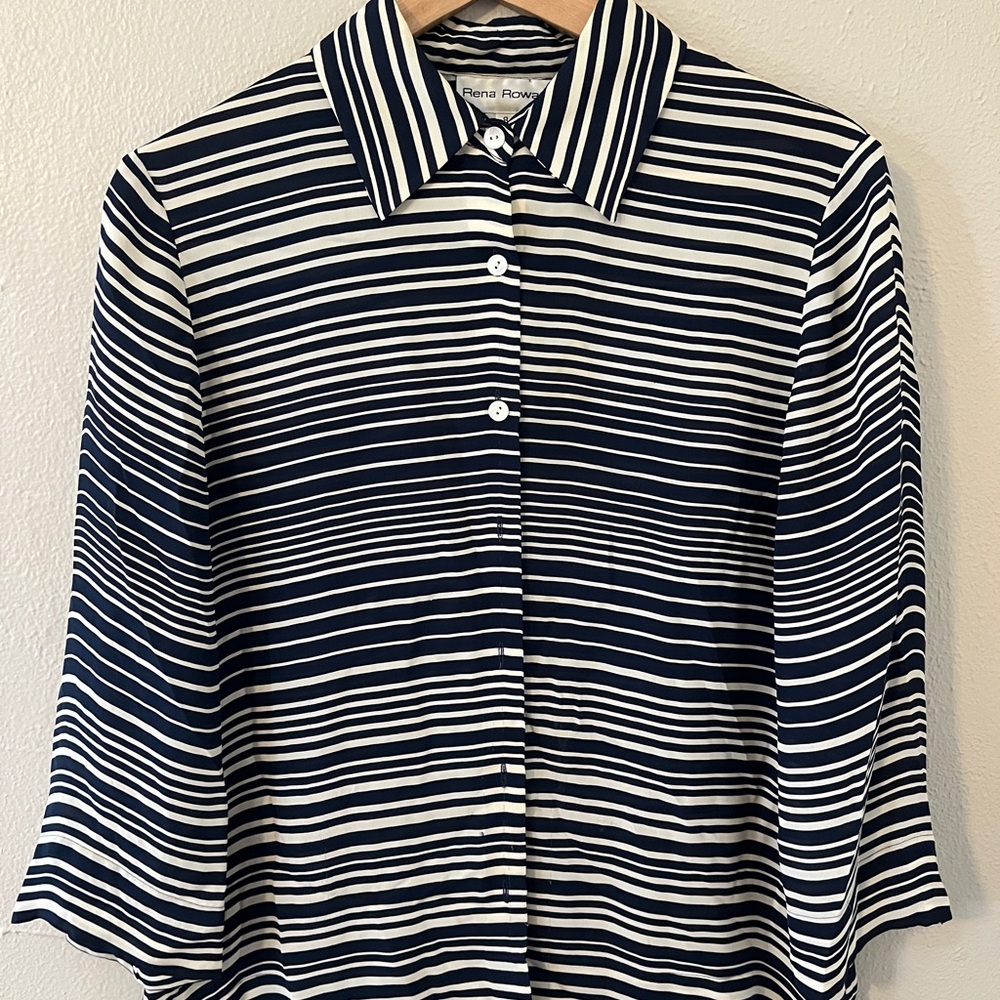 Rena Rowan Navy and White Silk Striped Shirt
